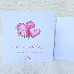 Little sister birthday card, Best little sister card, Personalised birthday card for her