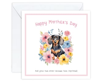 Dachshund Mother's Day Card. From the dog, Custom Personalised Mother's day, From Fur baby, Sausage Dog card, Floral Mother's day Gift