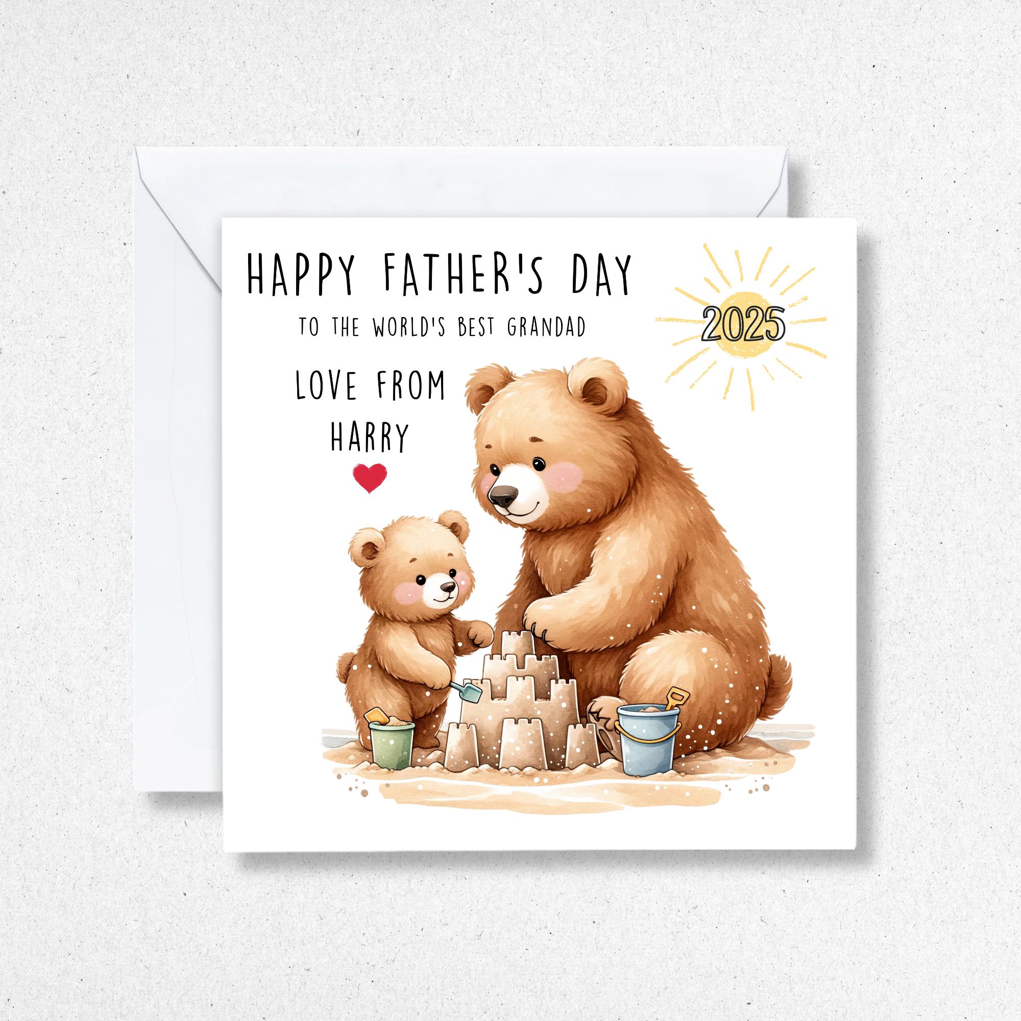 Personalized Father's Day Card, Daddy Grandad Bear, Handmade - Etsy