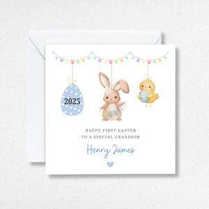 Carte de Pâques pour bébé garçon, première carte de Pâques 2025 pour fils, petit-fils, neveu, carte personnalisée, cadeaux d'arrière-petit-fils