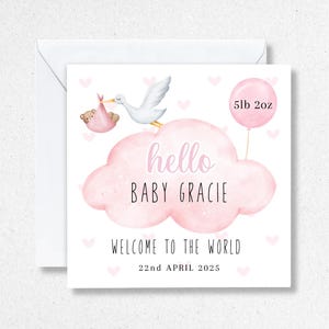Carte de bienvenue dans le monde pour bébé fille, nouveau-né, bébé fille petite-fille bébés filles 2025 nouveau-né maman papa nouveaux parents félicitations