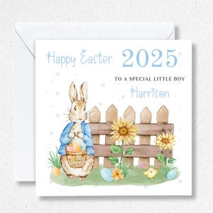 Carte de Pâques bébé garçon petit garçon, carte de Pâques 2025 fils, petit-fils, neveu, carte personnalisée arrière petit-fils cadeaux cadeau lapin mignon