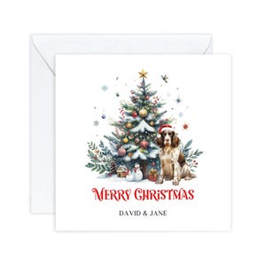 Cartes de Noël personnalisées, cartes de Noël de chien Springer Spaniel, pour des amis, pour maman et papa, Noël chien mignon, mots personnalisés de carte spéciale