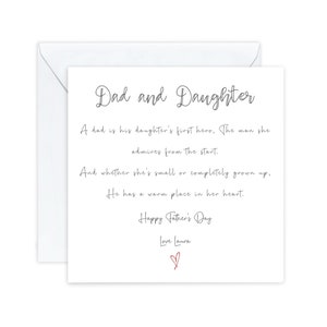 Cartes de fête des pères, carte de fête des pères personnalisée, carte de fête des pères poème pour papa, de ma fille, carte de visite, fête des pères faite main, souvenir