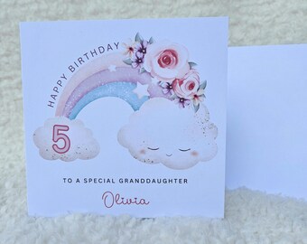Personalised Granddaughter Birthday Card: Rainbow Floral Design
