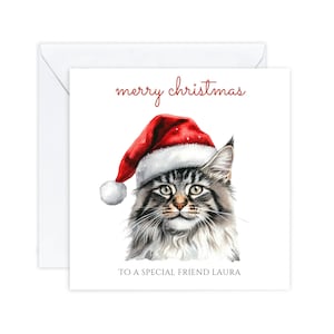 Cartes de Noël personnalisées, Cartes de Noël de chat Maine Coon, Pour des amis, Pour maman et papa, Propriétaire d'un amoureux des chats Joli chat de Noël