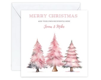 Personalised Christmas Cards, Christmas Tree Pink Son Daughter Neighbours Brother Sister in law Mum Dad Granddaughter Niece Friends