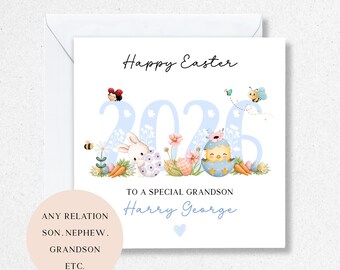 Personalised Bunny Easter Card, For Son, Grandson, Nephew