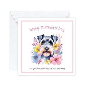 Carte de fête des mères Schnauzer. Du chien, personnalisé personnalisé fête des mères, de la fourrure de bébé, carte chien, cadeau floral de fête des mères
