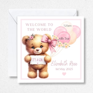 Carte de bienvenue dans le monde pour bébé fille, nouveau-né, bébé fille petite-fille bébés filles 2025 nouveau-né maman papa nouveaux parents félicitations