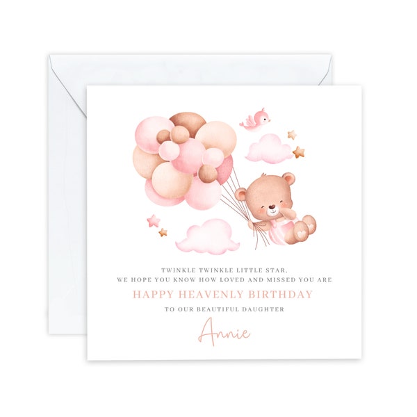 Personalised Heavenly Birthday card, Happy Heavenly Birthday, For Daughter, For Granddaughter, For Neice, Baby loss card, Angel Baby card.