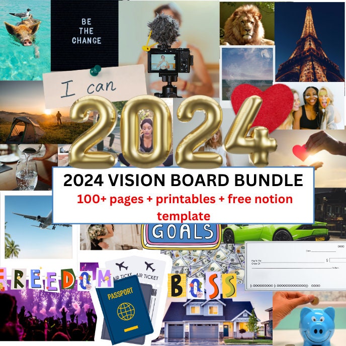 2024 Vision Board Kit Complete Ultimate Bundle Inspirational Dream Board  Motivational Mood Board Positive Goal Board Colorful Printable 