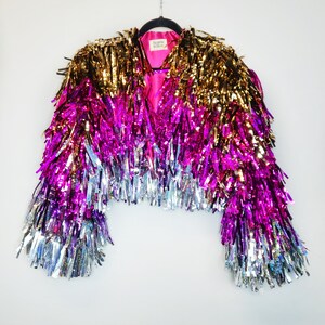 Multi colored fringe jacket top