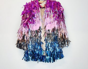 Blue & Pink Glitter Long Tinsel Jacket