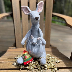 Kangaroo & Joey Sewing Pattern with pouch, size medium, Stuffed Animal, Digital Pattern, Large size also available on a separate pattern