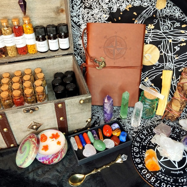 Kit de démarrage de fournitures de sorcière, Kit de sorts, Sorcière, Zaubertrank, Autel Wiccan, Kit de sorcière, Kit de potion, Boîte d'apothicaire - Kit de sorcellerie