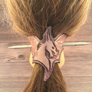 Leather hair slide, dragon stick barrette, hand tooled  hair barrette