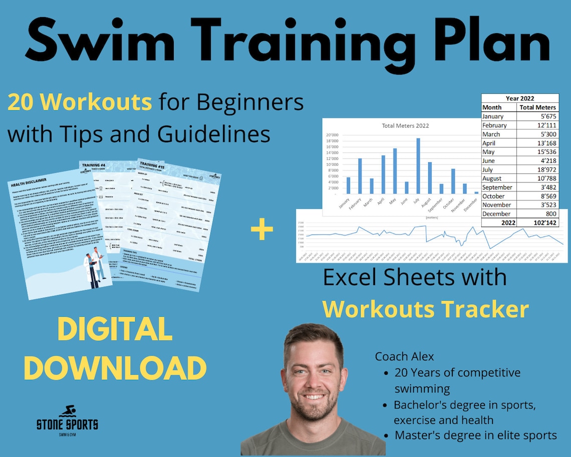 Swimming Training Plan for Beginners Workout Tracker/ Swim Workout / Swim Program / Swimming