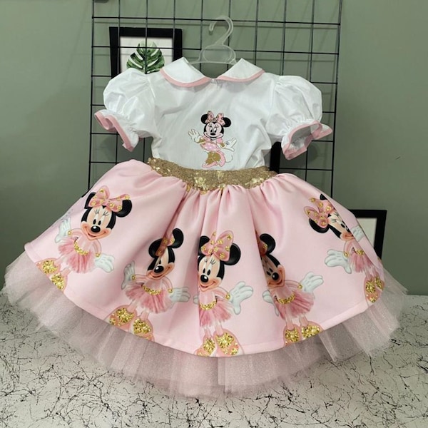 Minnie Maus Geburtstagskleid, Minnie-Maus-Kleid, Minnie-Maus-Kleid, Mädchenkleid, für besonderen Anlass, mit Stickerei