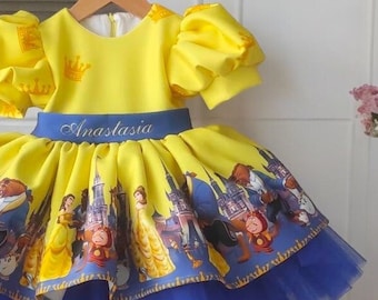 beauty and the beast dress, unıque girls dress, beauty and the birthday dress, sparkle dress, for special occasion, handmade, personalized