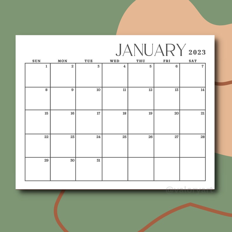 Pdf plain calendar 2023 plain monthly calendar month on etsy australia