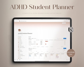 Planificador para estudiantes con TDAH / Plantilla Notion / Planificador todo en uno / Planificador digital para TDAH / Planificador para adultos con TDAH / Planificador para estudiantes / Planificador académico