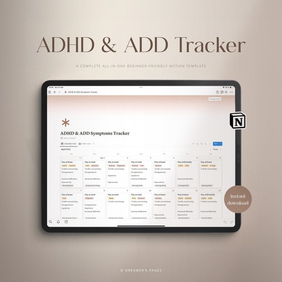 ADHD Tracker | Notion Template | Mental Health Tracker | Daily ADHD Tracker | adhd Symptom Tracker | Notion Symptom Tracker | ADD Tracker