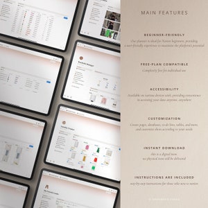 May include: A digital planner for Notion, featuring a wardrobe manager, laundry tracker, and my favorite looks sections. The planner is beginner-friendly, free-plan compatible, accessible on various devices, customizable, and includes step-by-step instructions.