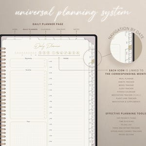 May include: A daily planner page with a white background and black lines. The page is divided into sections for top priority, to-do list, schedule, and notes. The page also includes a calendar section with icons for each month. The text "Daily Planner" is at the top of the page.