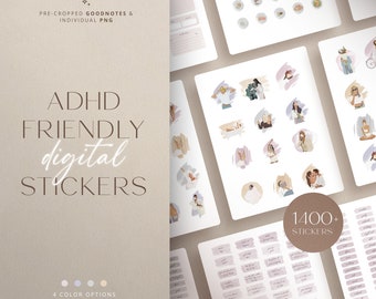 ADHD Digital Stickers | 1400 Goodnotes Stickers | Watercolor Stickers | Digital Planner Stickers | Pre-cropped ADHD Stickers | Sticker Book