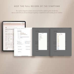 Puede incluir: Una tableta digital que muestra una plantilla imprimible para rastrear los s&iacute;ntomas del TDAH y el TDA. La plantilla incluye secciones para rastrear las actividades diarias, el estado de &aacute;nimo y los patrones de sue&ntilde;o. El texto "KEEP THE FULL RECORD OF THE SYMPTOMS" se muestra en la parte superior de la pantalla.