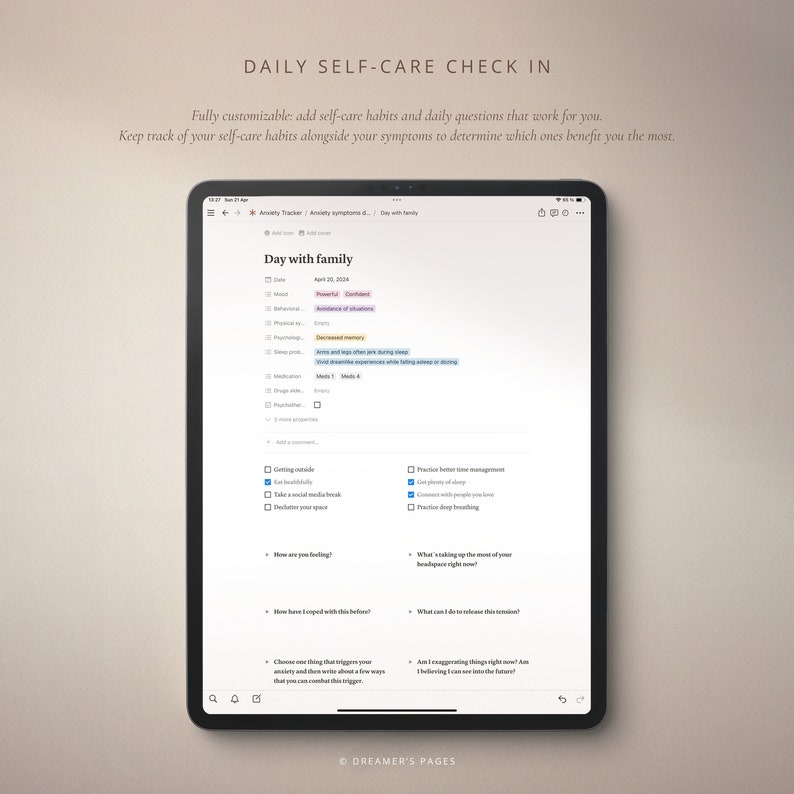 Anxiety Tracker Notion Template Mental Health Tracker Daily Anxiety