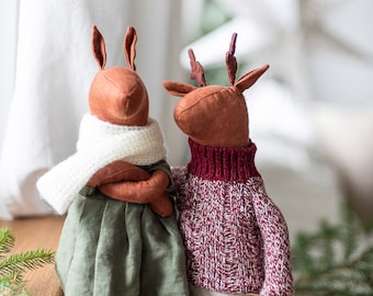 DIY Christmas Deer PDF sewing pattern and tutorial, Stuffed Deer and Fawn, soft toy doll, Instant Download Sewing Pattern