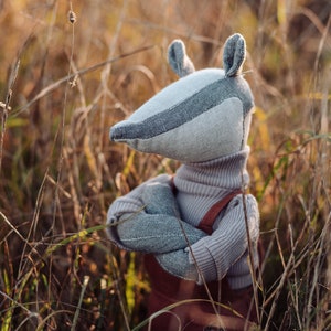 Forest animal PDF sewing pattern, Stuffed Animal, DIY soft Badger toy doll in organic linen, organic cotton, Instant Download Sewing Pattern