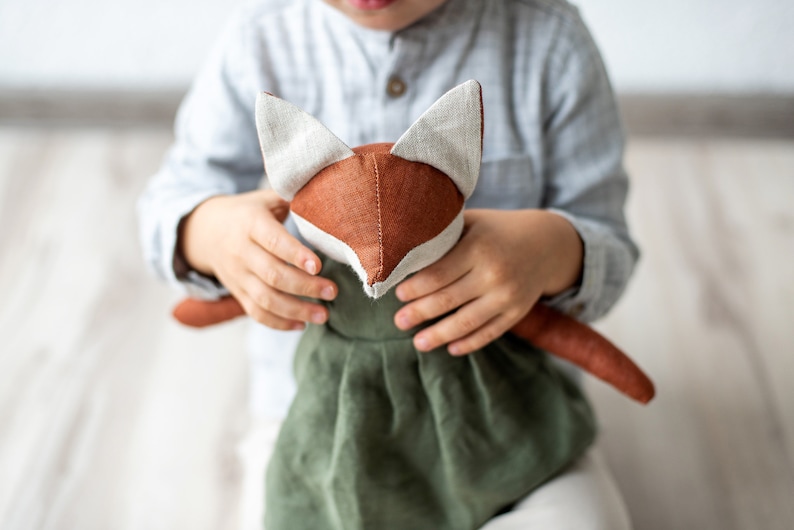 Forest animal PDF sewing pattern, Stuffed Animal, DIY soft Fox toy doll with overall, Instant Download Sewing Pattern image 2