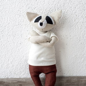 Organic Linen Stuffed Racoon Toy, Woodland Art Dolls, Handcrafted Neutral Timeless Toy, Natural Eco baby gift image 4