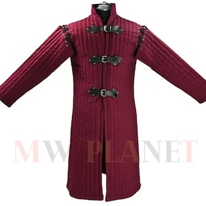 Medieval Gambeson Thick Full Sleeve Aketon Cotton Fabric Padded Protective Armor For Reeanctment Of Historical Jacket SCA LARP Halloween Gif