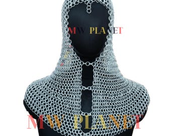 Anodized Aluminum Chainmail Coif: Medieval Armor Hood, LARP Cosplay