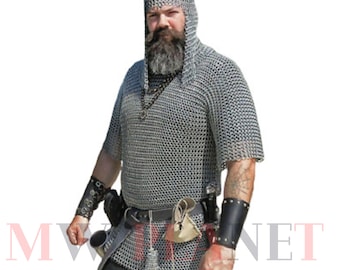 Aluminum Butted Half Sleeve Chainmail Shirt I Medieval HAUBERGEON Round Ring Armor I Protective Armor T-shirt I Halloween Gift