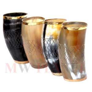 Medieval Viking 4&quot;inch Drinking Horn Mug Cup for ale beer wine brass designed Christmas gift Loving Tumbler Cup