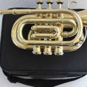 New Pocket Trumpet 3v Pro Shinning Brass With Mouth Piece And Case