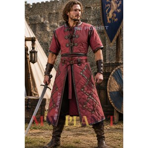Medeltida Gambeson-rustning: Vadderad bomullsquiltad lajvkostym bild 7
