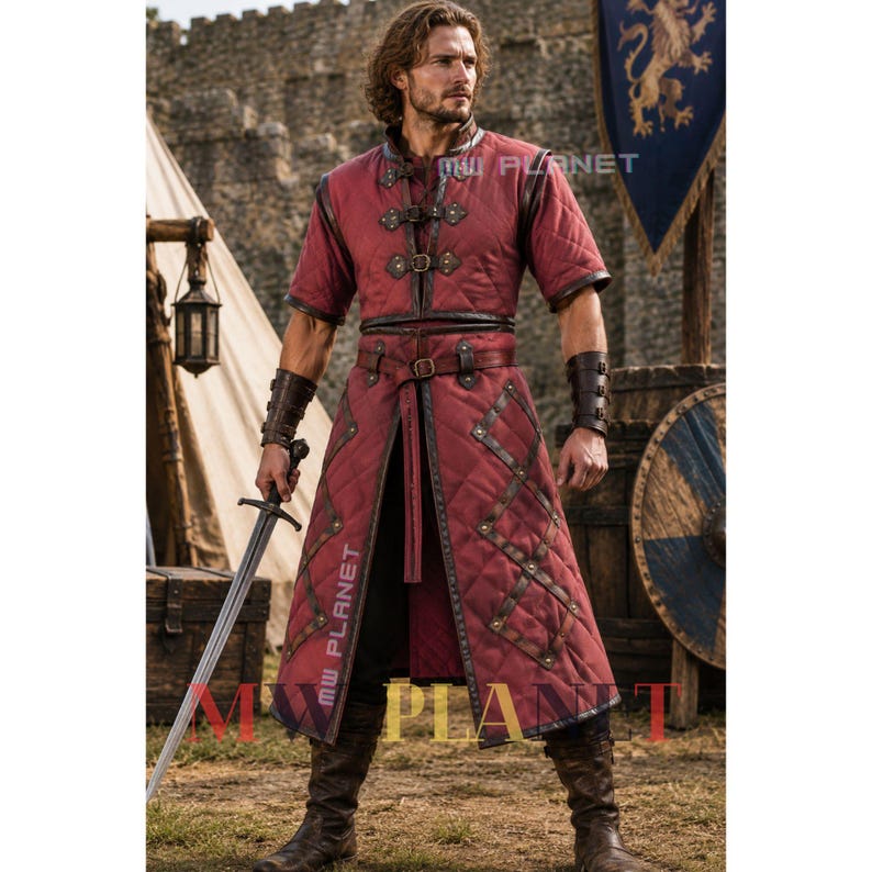 Medeltida Gambeson-rustning: Vadderad bomullsquiltad lajvkostym bild 7