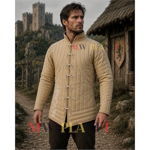 Gambesão acolchoado medieval: Traje de armadura de algodão viking para SCA