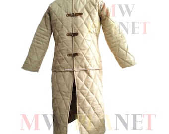 Medieval Viking Thick Padded Cotton Long Gambeson Full Sleeve - Authentic Quilted Armor for LARP, Cosplay, SCA, and Historical Reenactment