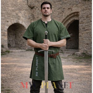 Middeleeuwse katoenen tuniek - renaissanceshirt met halve mouw voor LARP, cosplay, SCA en historisch re-enactmentkostuum