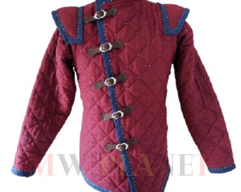 Medieval Viking Thick Padded Gambeson Full Sleeve Cotton Fabric Protective Armor For Reeanctment Of Historical Jacket SCA LARP Halloween Gif