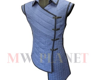 Medieval Viking Fancy Gambeson Cotton Fabric Protective Sleeveless with Coller Aketon Coat For Reanctment Of Historical Jacket SCA LARP Gift