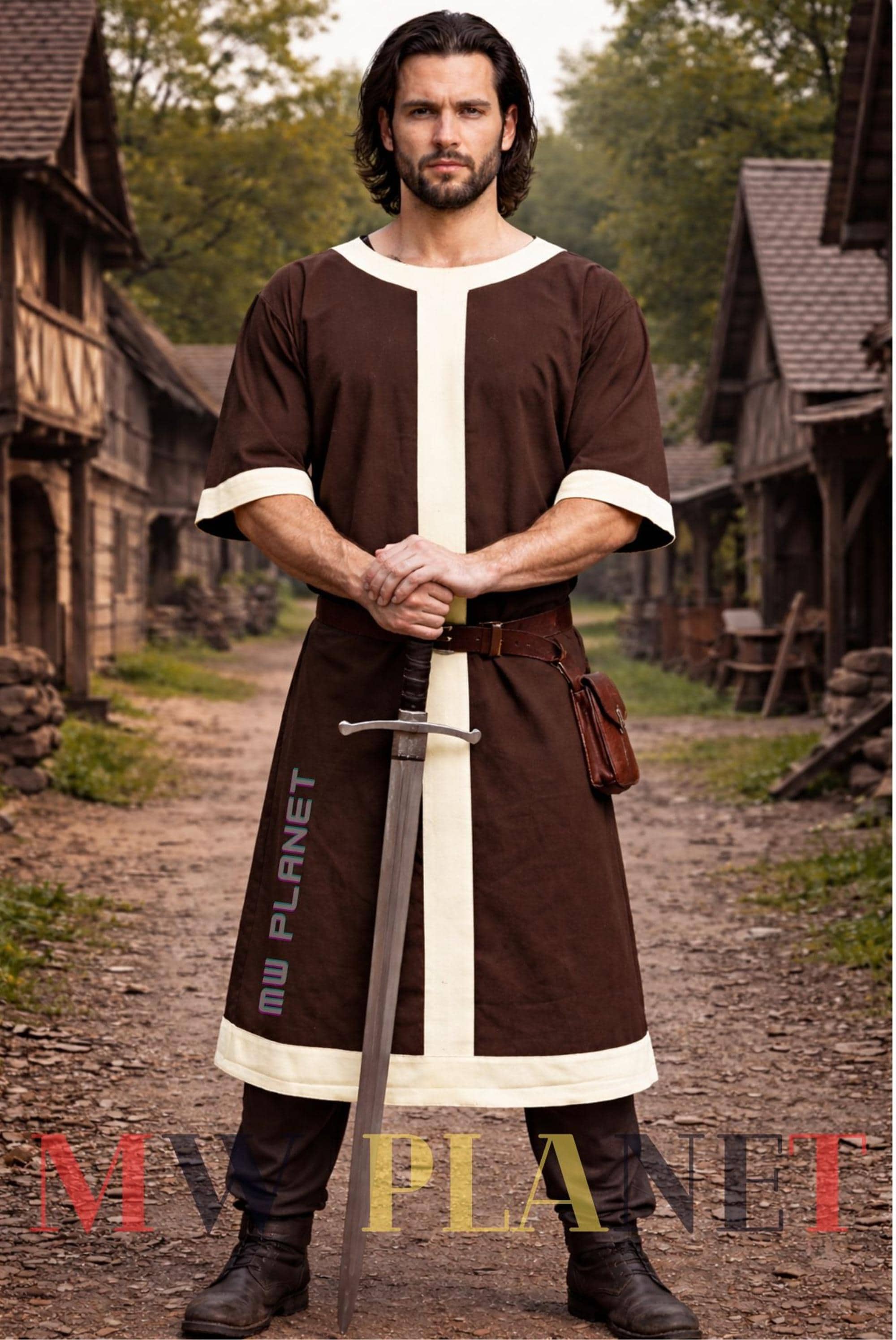 Medieval Cotton Tunic – Half Sleeve Viking LARP Warrior Costume ...
