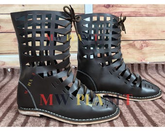 Medieval Handmade Roman Leather Boots – Historical Reenactment, LARP, Viking & Cosplay Footwear